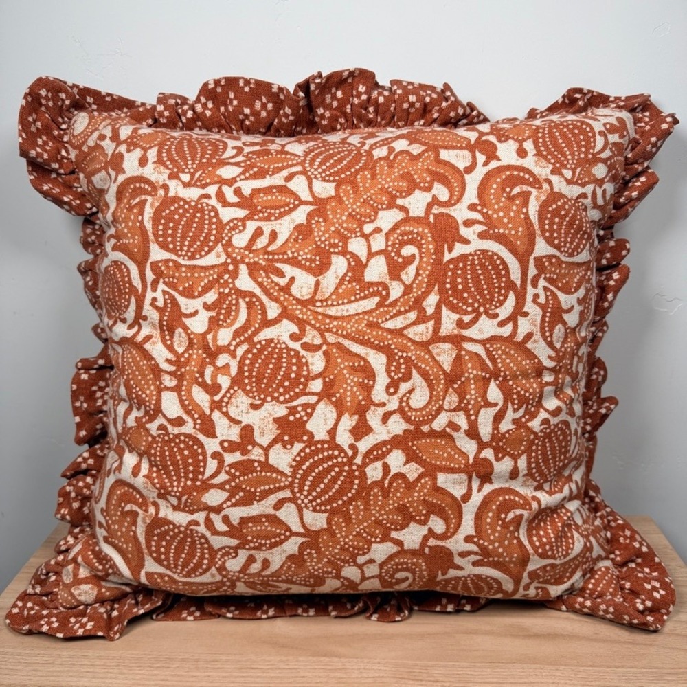 Threshold Square Decorative Throw Pillow 18x18 Rust Orange Ruffle Trim Fall Boho